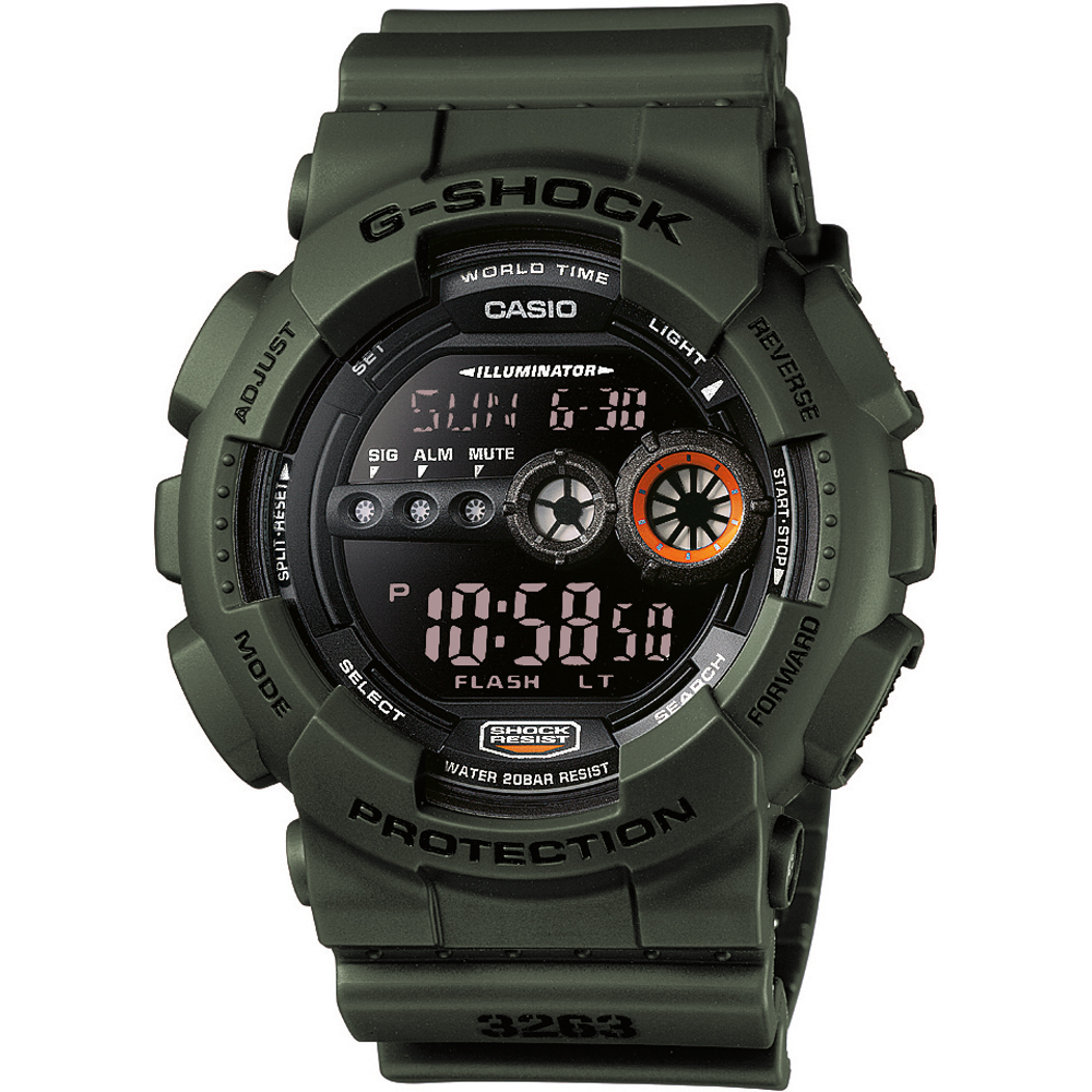 G-Shock Classic Style GD-100MS-3ER World Time - Military Stealth Watch