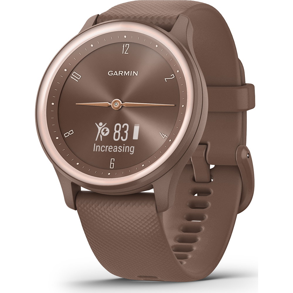 Garmin vivomove Style, Hybrid Smartwatch with Real Watch Hands and Hidden  Color Touchscreen Displays, Rose Gold with White Silicone Band