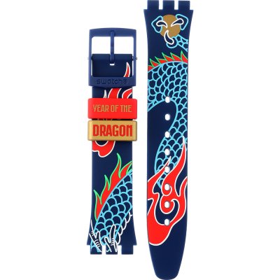 Swatch Plastic - Originals Medium (34mm) /Access/Solar/Musicall/Stop - G/SK/SL/SR/SS/SO28 ASO28Z125 Dragon in waves Strap