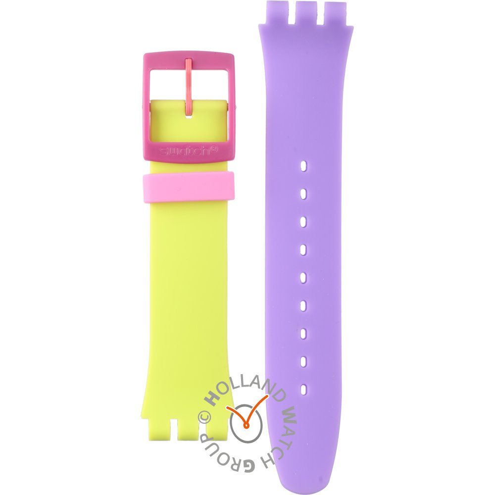 NEW✓ Swatch Dip In Color Orange Skeleton Dial Yellow and Purple Silicone  Watch