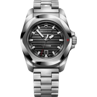 Mens Swiss Army Victorinox Round Silver Tone Black Leather